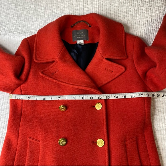 J Crew Stadium Cloth Nello Gori Coat 12 Orange Wool Double Breasted Gold Buttons - Picture 8 of 12